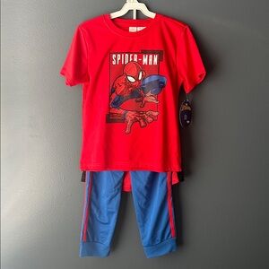 🕷️NWT MARVEL SPIDERMAN tee shirt pants shorts size 7 new red blue matching set